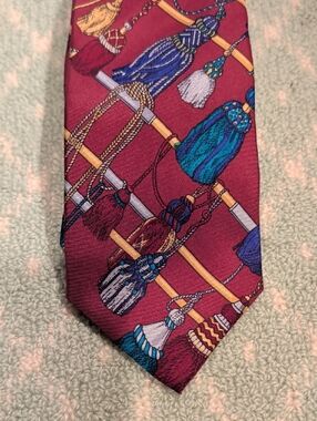 Lands' End Burgundy Silk Tie with Multicolor Tassel Motif